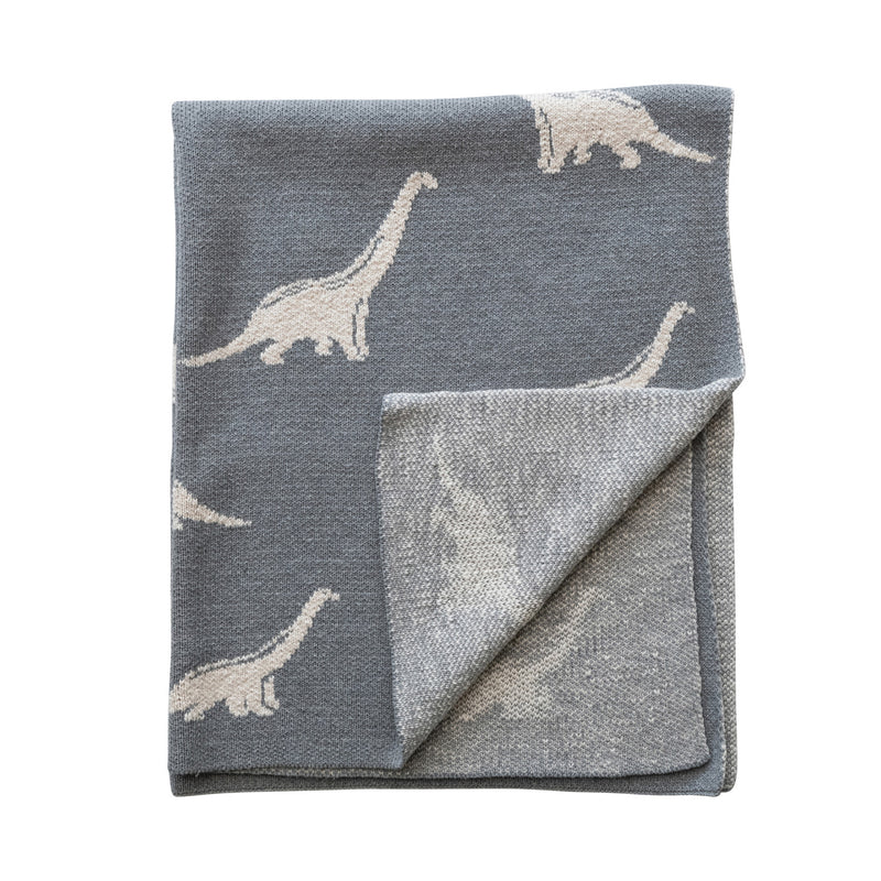 Cotton Knit Baby Blanket w/ Dinosaurs