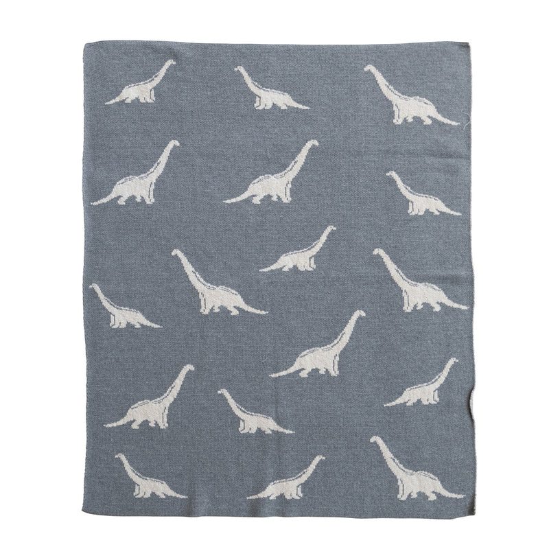 Cotton Knit Baby Blanket w/ Dinosaurs