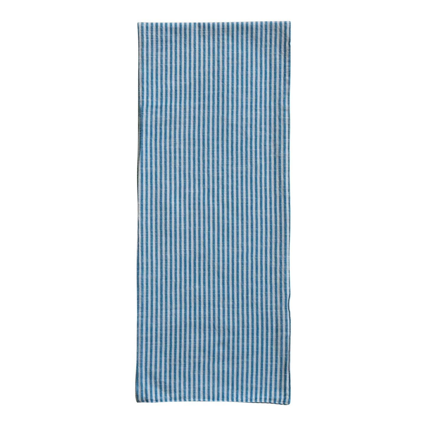 Woven Cotton Two-Sided Striped Table Runner - Blue, Green & Natural