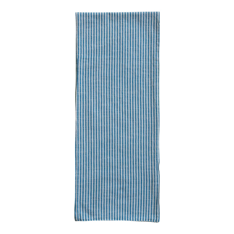 Woven Cotton Two-Sided Striped Table Runner - Blue, Green & Natural