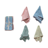 Woven Cotton Striped Napkins w/ Stitched Colored Trim - Set of 4
