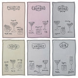 Linen Blend Tea Towel w/ Cocktail Recipes & Art