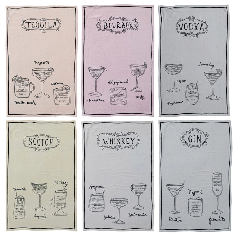 Linen Blend Tea Towel w/ Cocktail Recipes & Art