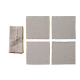 Woven Cotton Napkins w/ Stitched Colored Edge - Set of 4