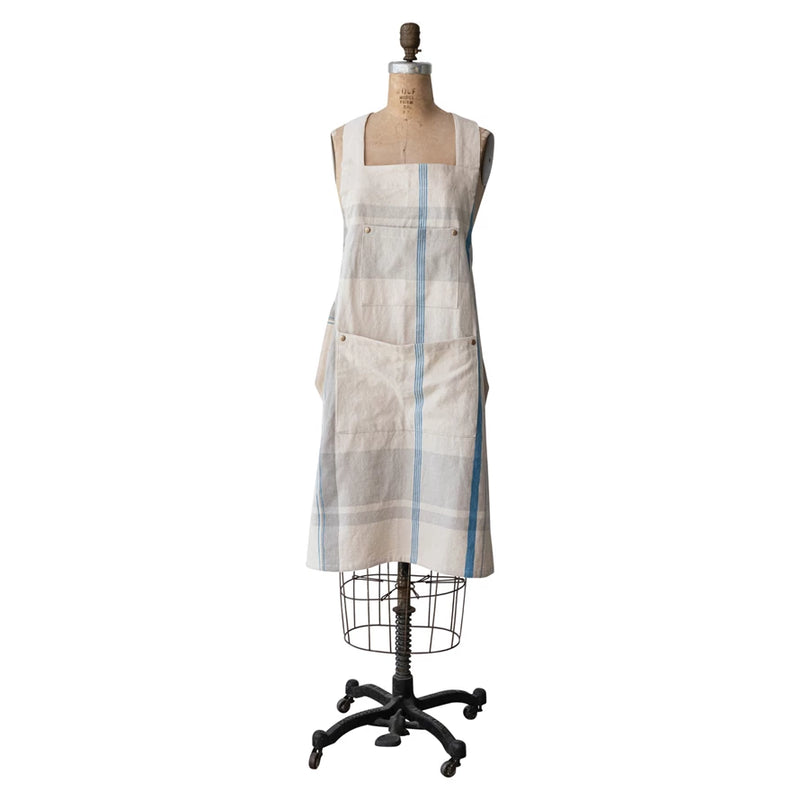 Woven Cotton Plaid Apron w/ Buttons & Rivets