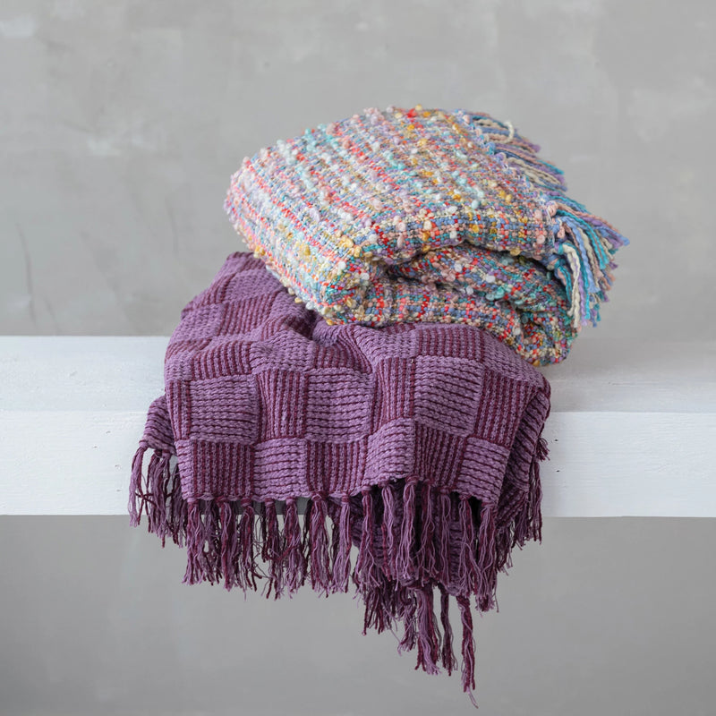 Woven Cotton Blend Slub Throw w/ Fringe
