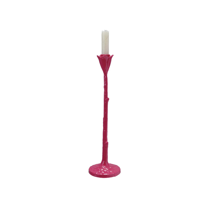 Cast Iron Flower Shaped Taper Holder, Fuchsia Color