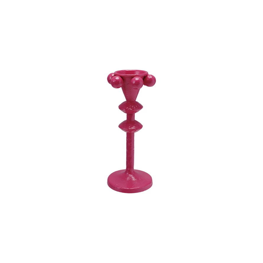 Cast Iron Taper Holder with Balls - Fuchsia