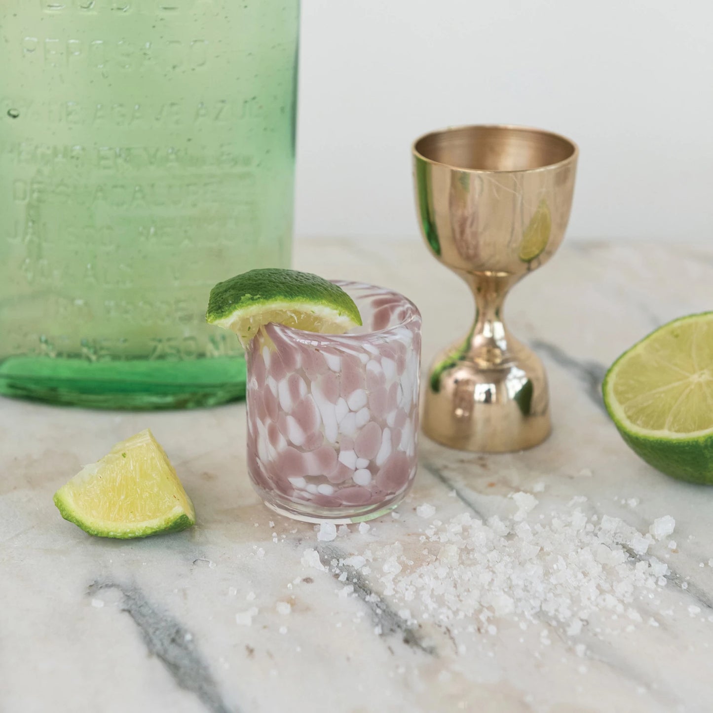 Hand-Blown Confetti Shot Glass - Lavender & White