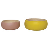 Bamboo Bowls w/ Natural Finish Inside - Matte Pink & Yellow - Set of 2