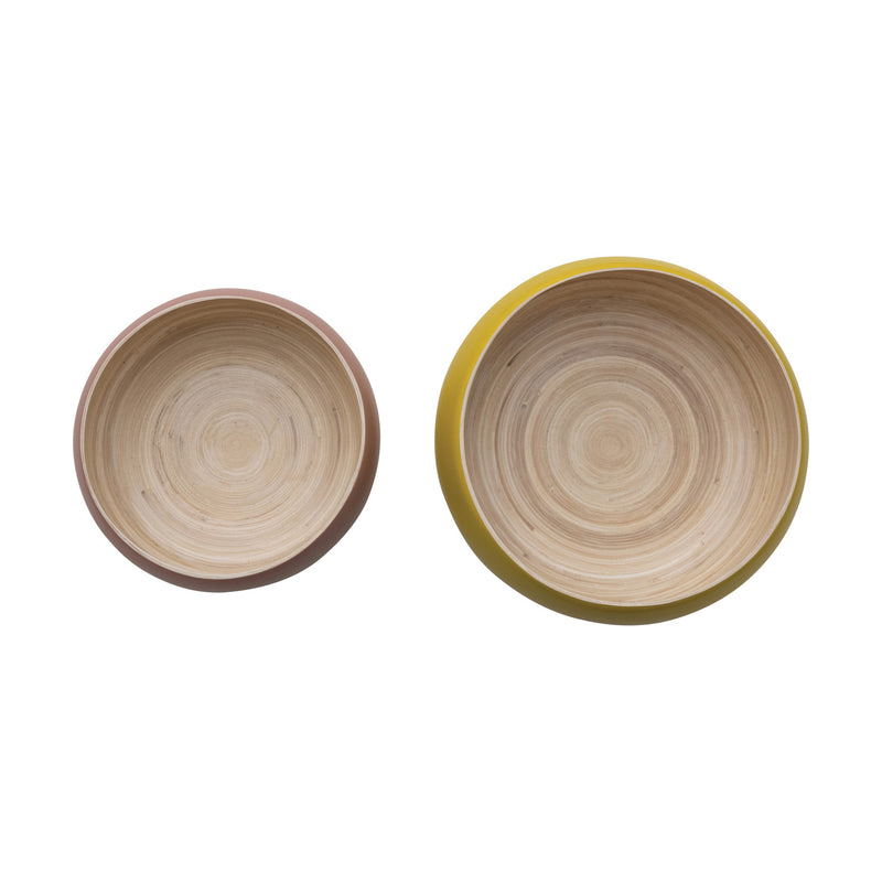 Bamboo Bowls w/ Natural Finish Inside - Matte Pink & Yellow - Set of 2