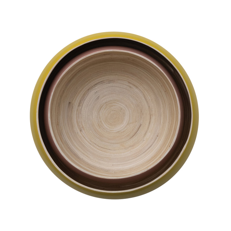 Bamboo Bowls w/ Natural Finish Inside - Matte Pink & Yellow - Set of 2