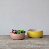 Bamboo Bowls w/ Natural Finish Inside - Matte Pink & Yellow - Set of 2