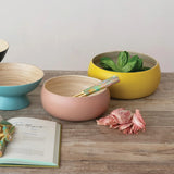Bamboo Bowls w/ Natural Finish Inside - Matte Pink & Yellow - Set of 2