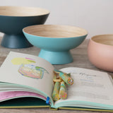 Bamboo Footed Bowl w/ Natural Finish Inside - Matte Blue