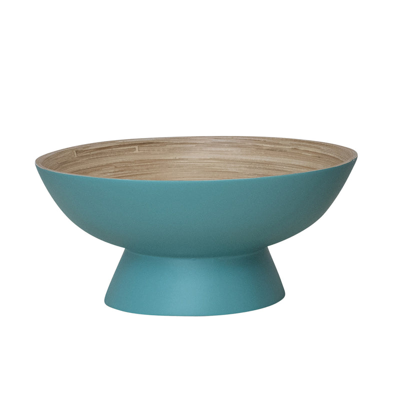Bamboo Footed Bowl w/ Natural Finish Inside - Matte Blue