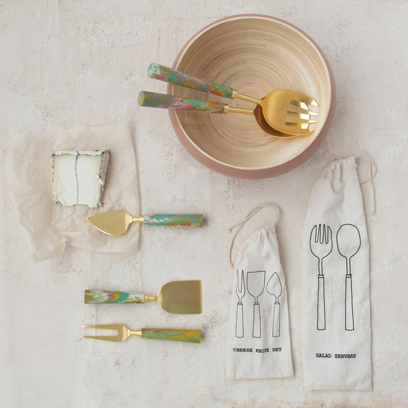 Cheese Knives w/ Marbled Resin Handles - Set of 3