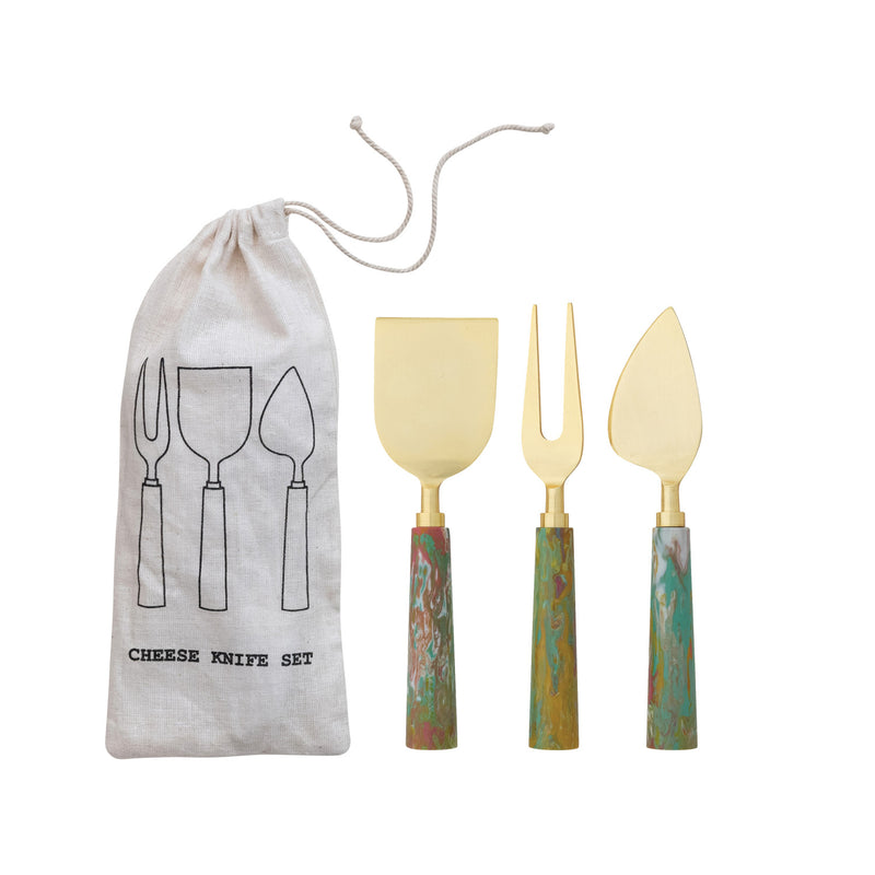 Cheese Knives w/ Marbled Resin Handles - Set of 3