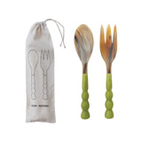 Natural Horn Salad Servers w/ Marbled Resin Handles - Set of 2