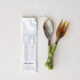 Natural Horn Salad Servers w/ Marbled Resin Handles - Set of 2