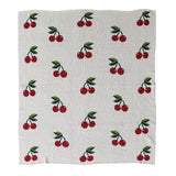 Cotton Knit Throw w/ Cherries - Natural, Red & Green