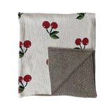 Cotton Knit Throw w/ Cherries - Natural, Red & Green