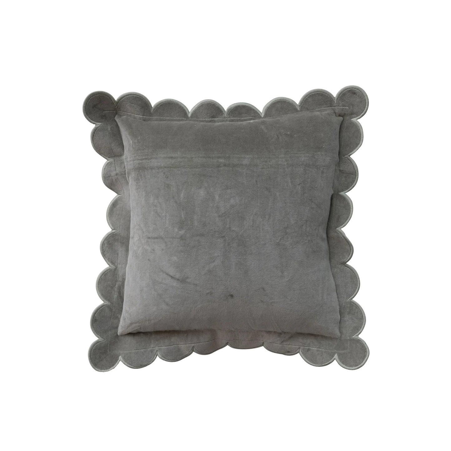 Square Cotton Velvet Pillow w/ Scalloped Flange & Stitched Edge - Green