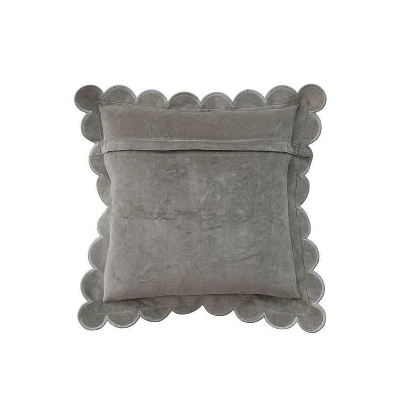 Square Cotton Velvet Pillow w/ Scalloped Flange & Stitched Edge - Green