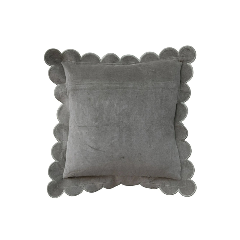 Square Cotton Velvet Pillow w/ Scalloped Flange & Stitched Edge - Green