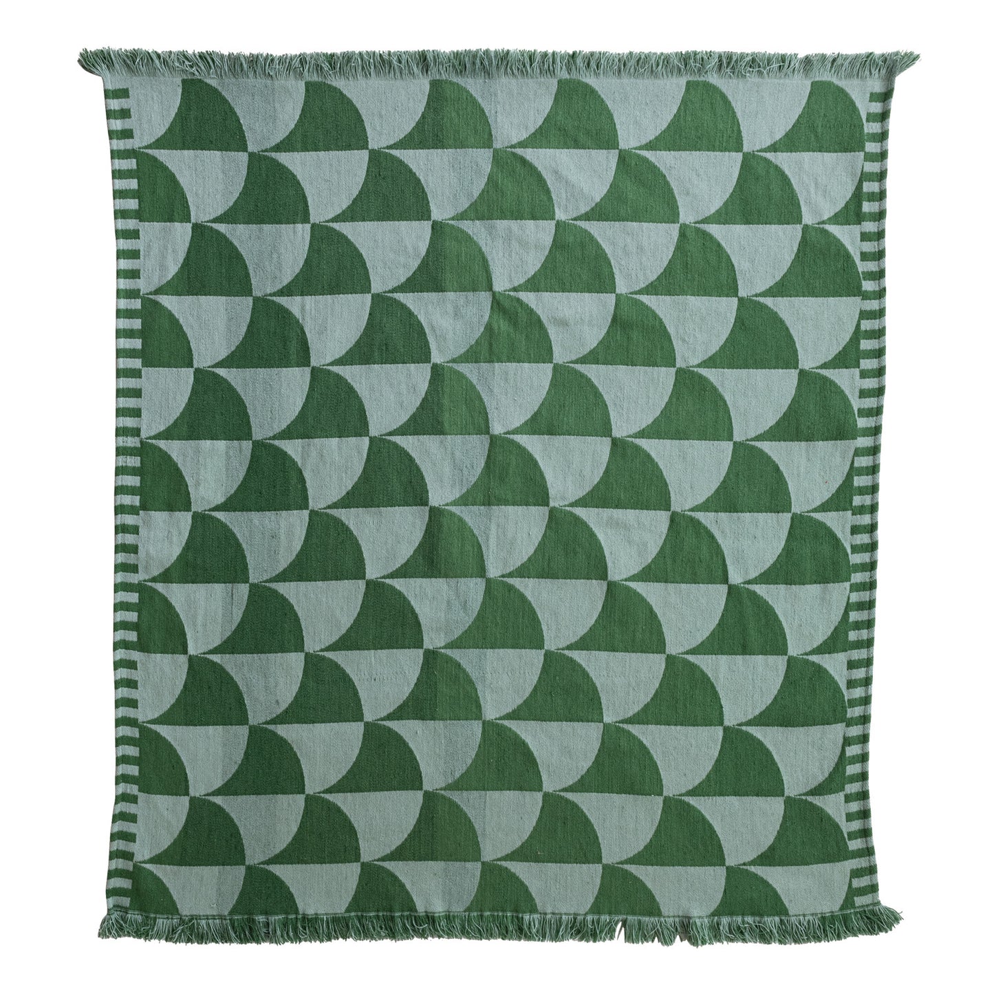 Woven Fabric Indoor/Outdoor Throw w/ Pattern & Fringe - Green