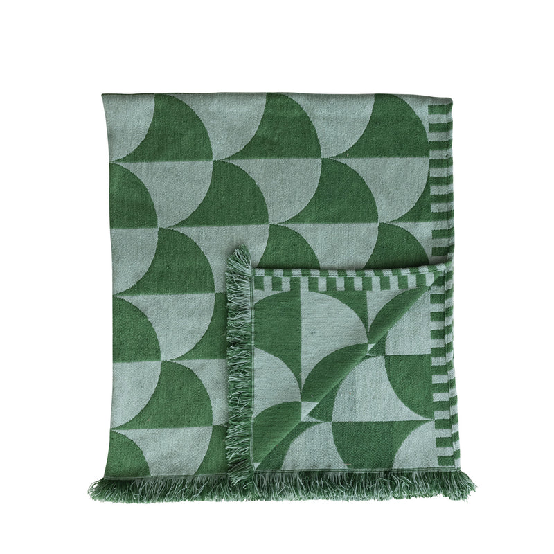 Woven Fabric Indoor/Outdoor Throw w/ Pattern & Fringe - Green