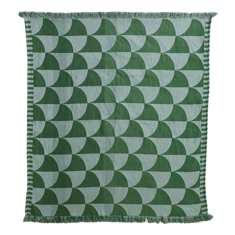 Woven Fabric Indoor/Outdoor Throw w/ Pattern & Fringe - Green