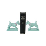 Metal Dog Shaped Bookends w/ Pink Collar - Set of 2