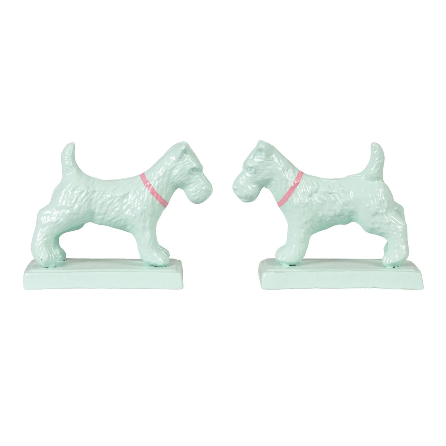 Metal Dog Shaped Bookends w/ Pink Collar - Set of 2