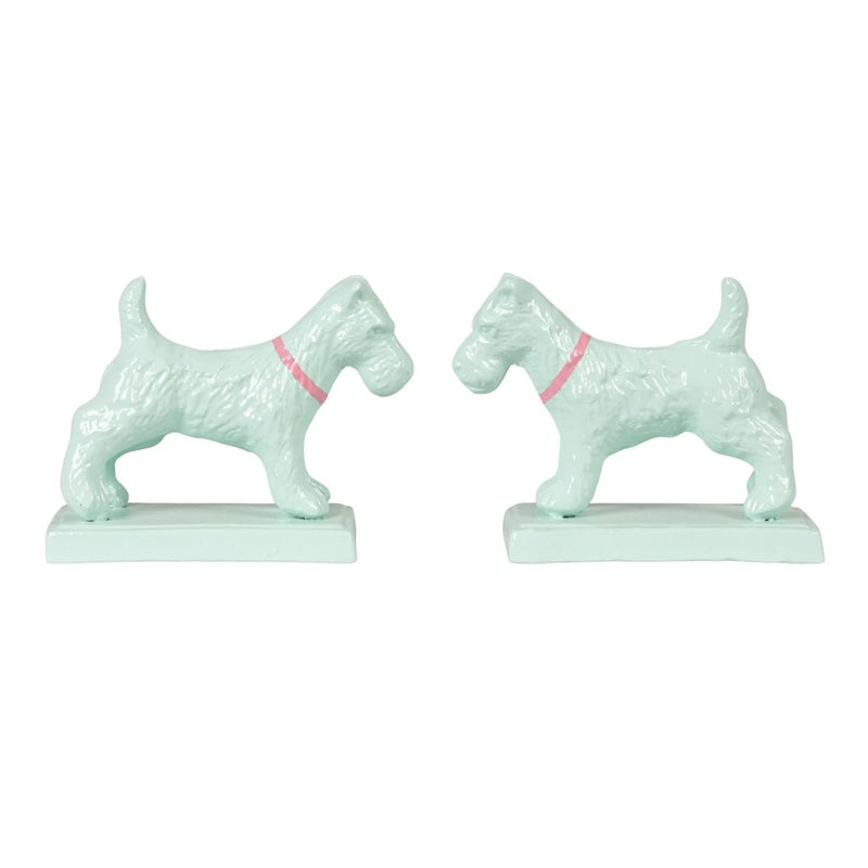 Metal Dog Shaped Bookends w/ Pink Collar - Set of 2