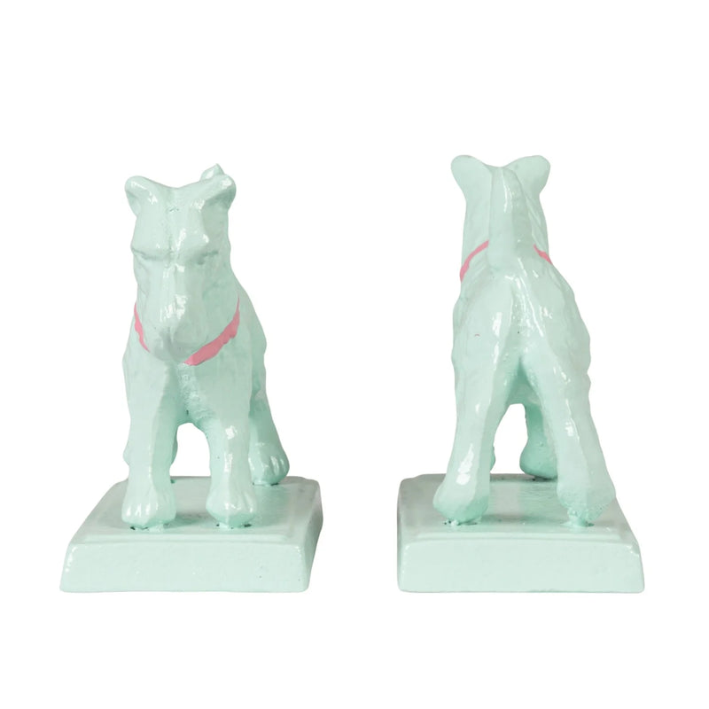 Metal Dog Shaped Bookends w/ Pink Collar - Set of 2