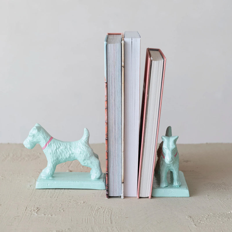 Metal Dog Shaped Bookends w/ Pink Collar - Set of 2