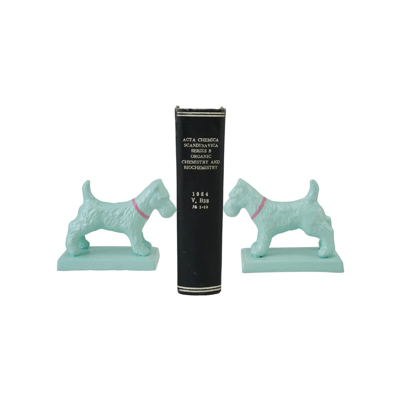 Metal Dog Shaped Bookends w/ Pink Collar - Set of 2