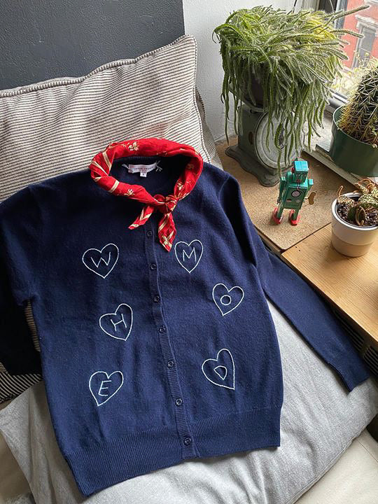Preorder: Custom Heart Initial 100% Cashmere Cardigan
