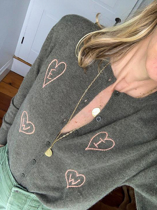 Preorder: Custom Heart Initial 100% Cashmere Cardigan