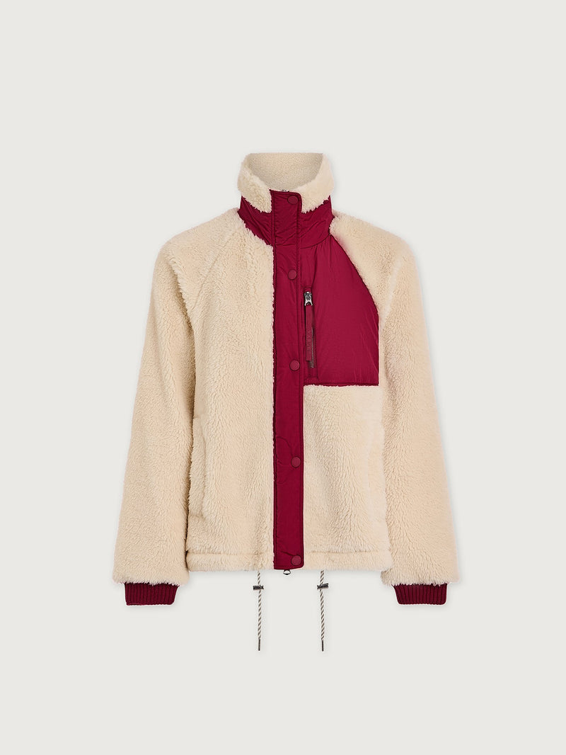 Kalyn Sherpa Jacket in Sandshell and Rumba Rose on model