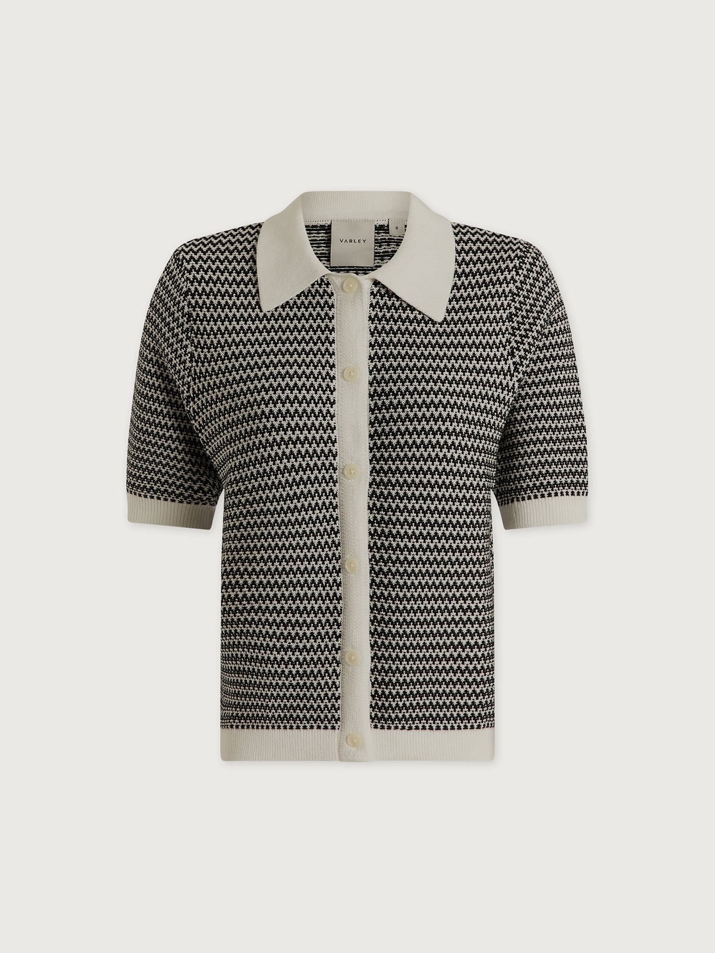 Varley - Gaelle Polo Knit Top - Snow White/ Black