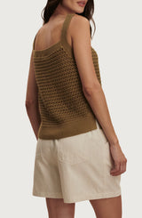 Varley - Ebden Square Neck Cotton Pointelle Tank - Golden Olive