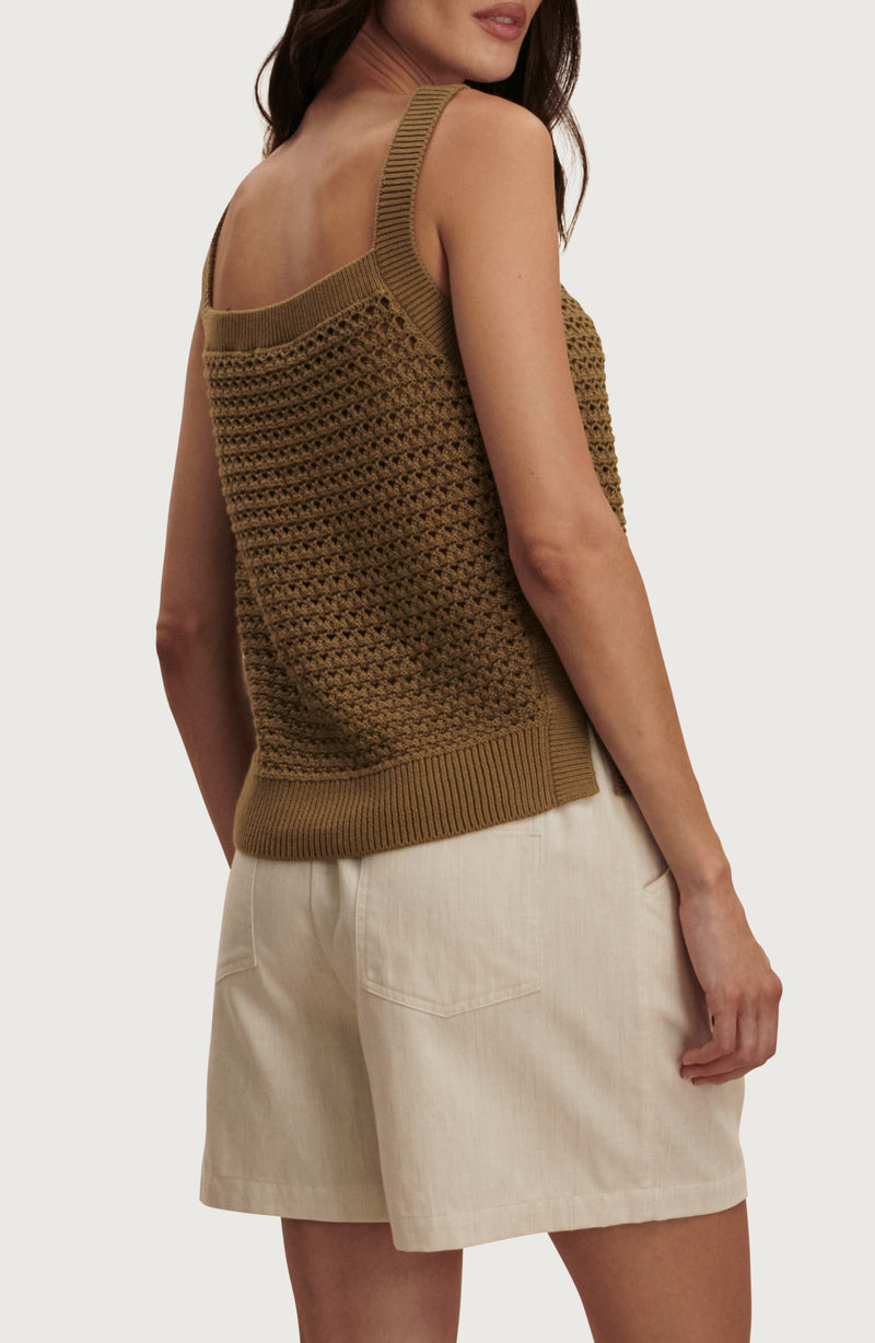 Varley - Ebden Square Neck Cotton Pointelle Tank - Golden Olive