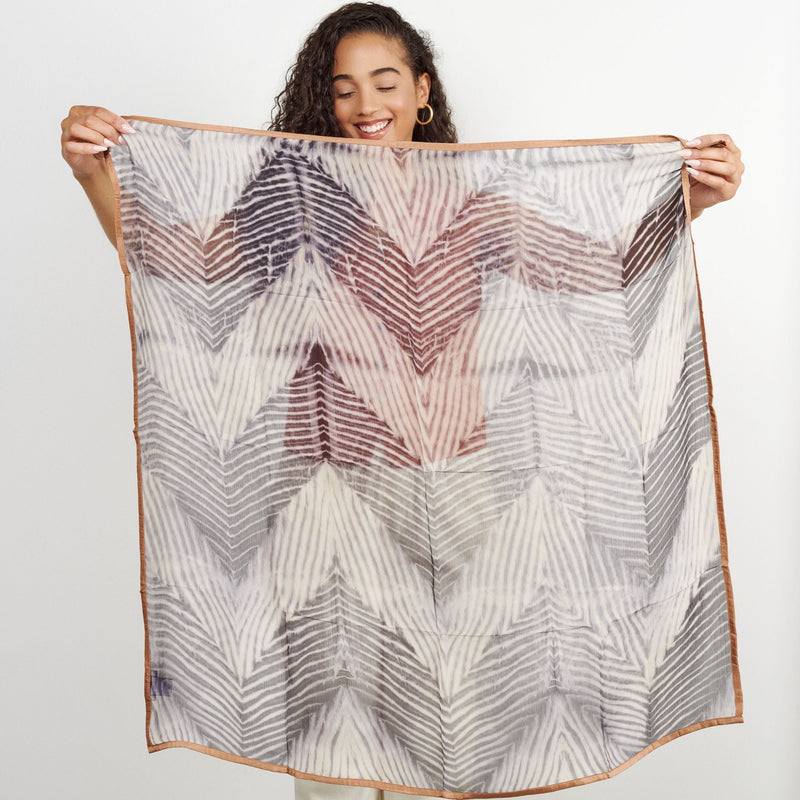 Samu Black Hand Crafted  Shibori Print Silk Chiffon Sqaure Scarf