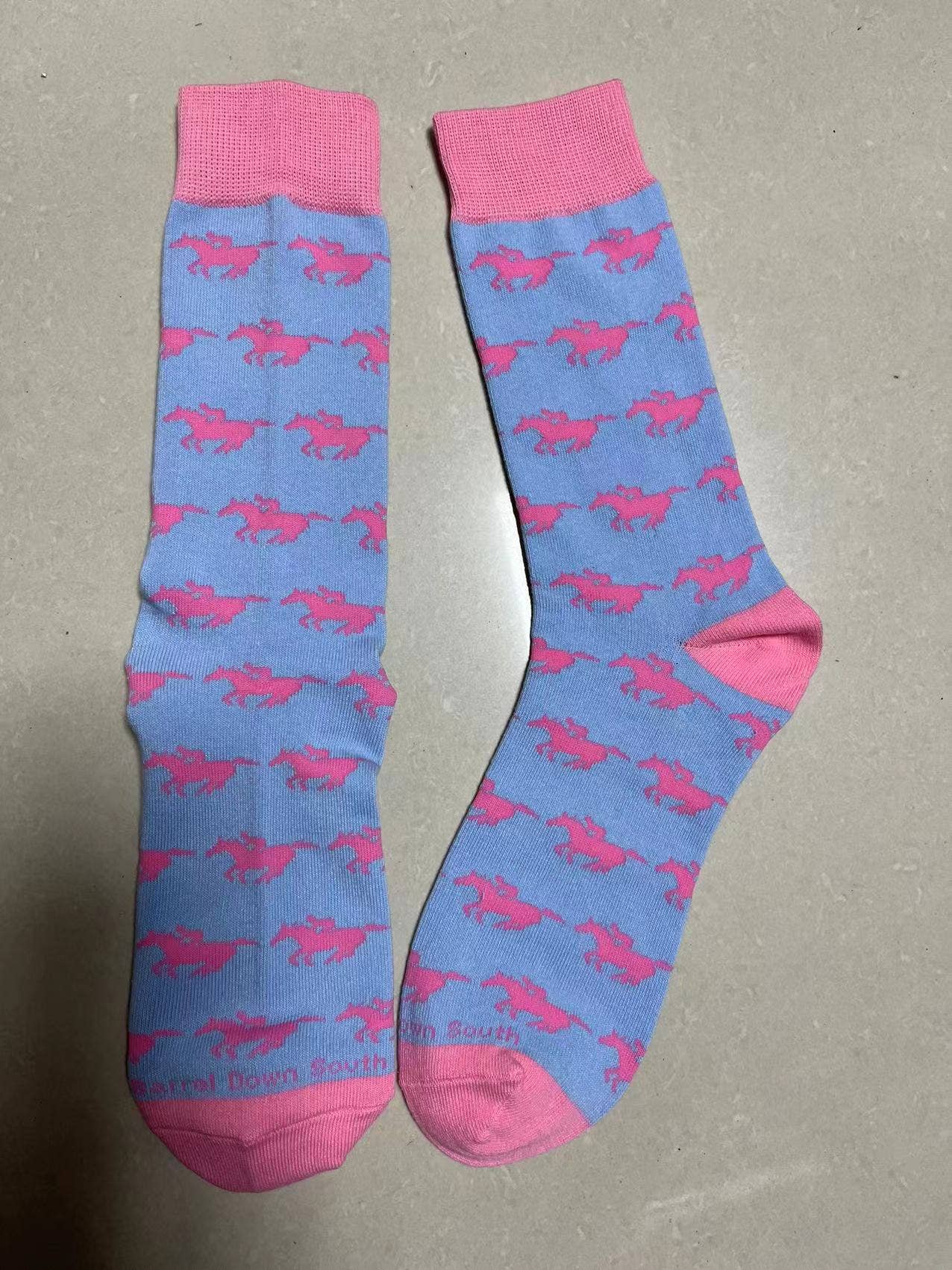 Blue/Pink Racing Horses Sock