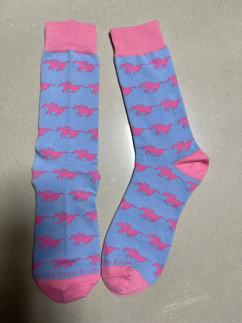 Blue/Pink Racing Horses Sock