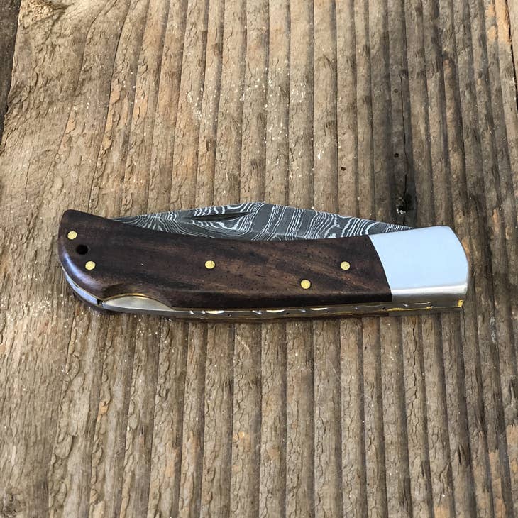 Load image into Gallery viewer, Damascus Walnut Pocket Knife VG 106
