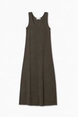 PerfectWhiteTee - Edith Heavy Rib Midi Tank Dress - Dark Olive