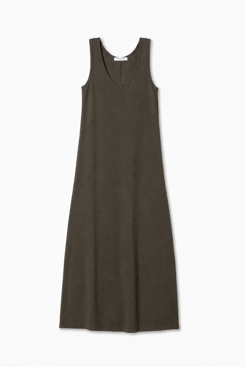 PerfectWhiteTee - Edith Heavy Rib Midi Tank Dress - Dark Olive